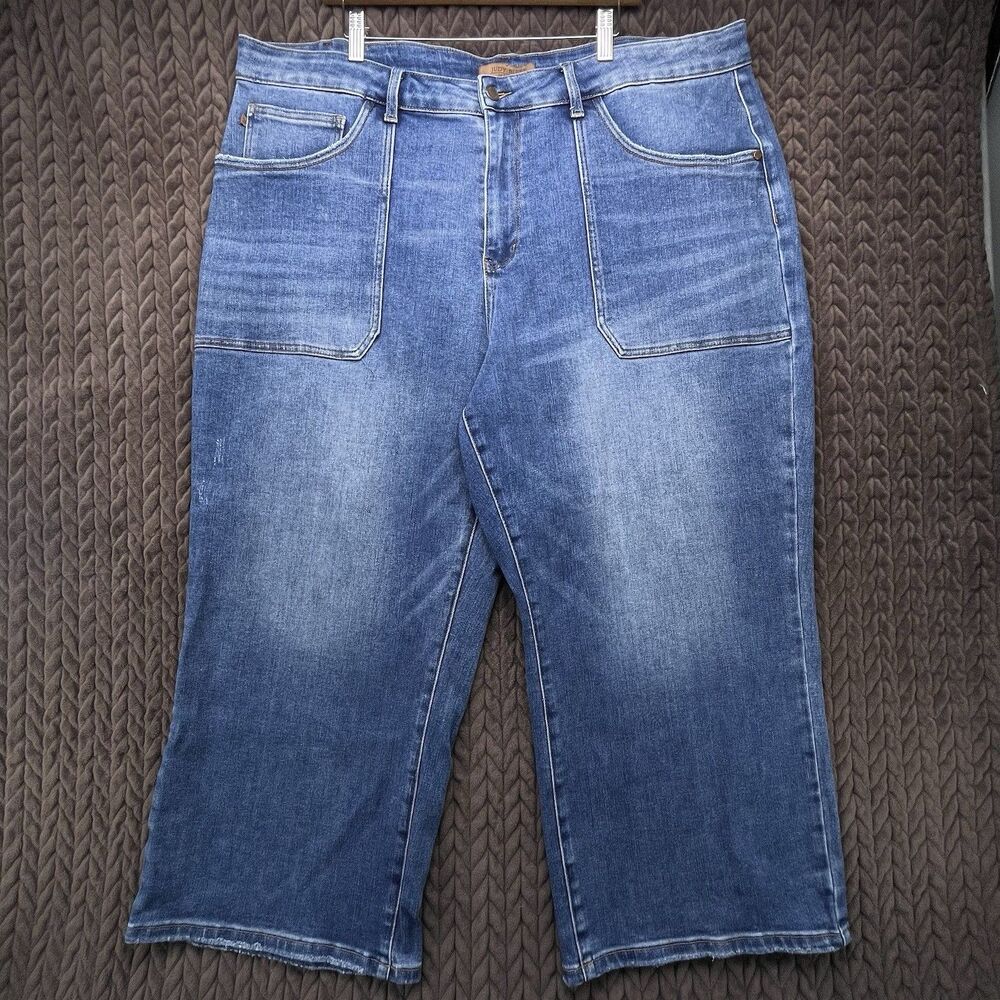 Judy Blue Jeans Women's 24W Utility Pocket Crop Wide Leg Stretch Denim